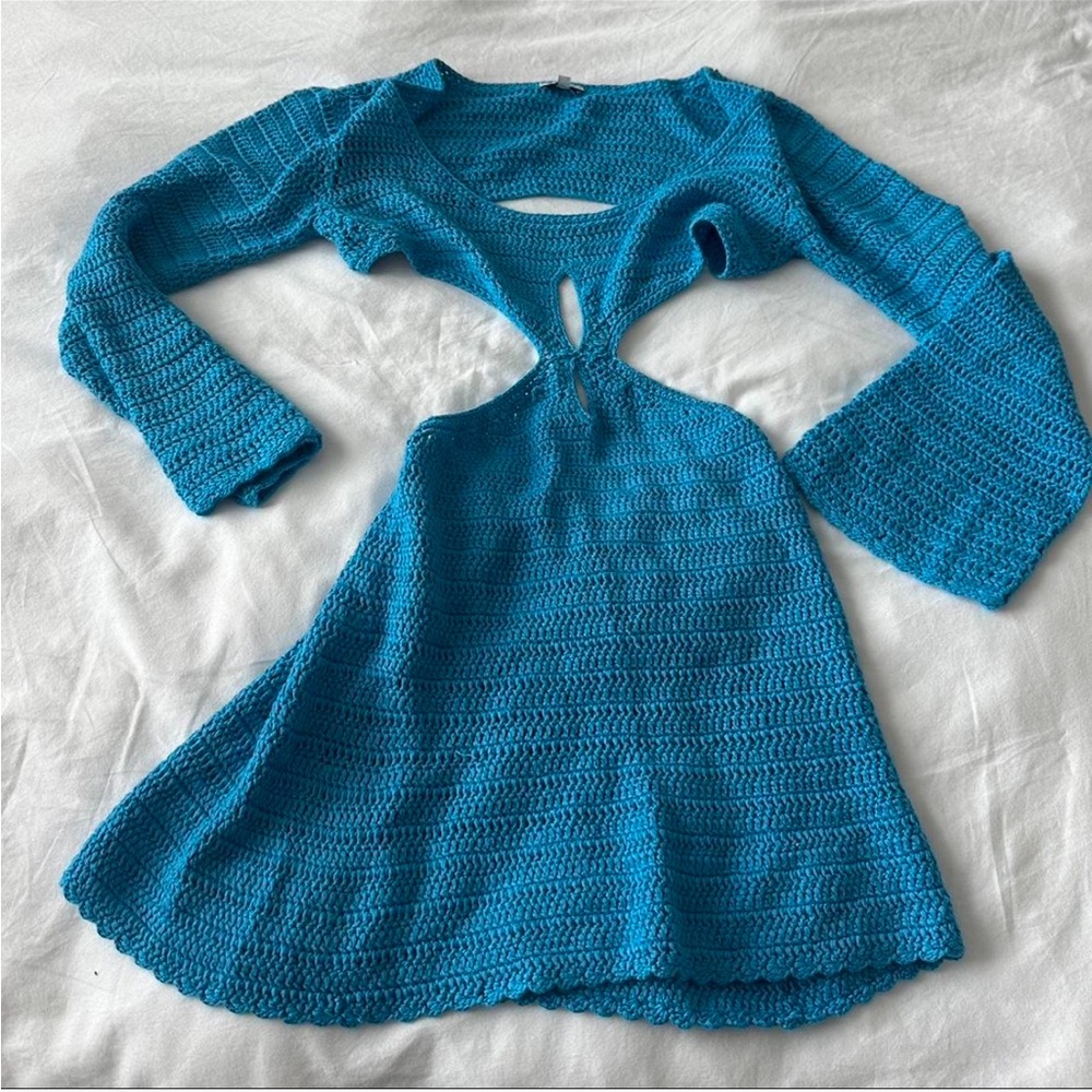 Beginning Boutique Cleo Crochet Cutout Cover Up Dress Turquoise size 6